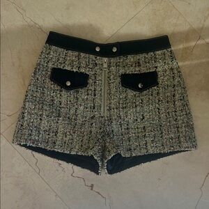 Cinq a Sept Black and Cream Tweed High Waist Shorts Never Worn
